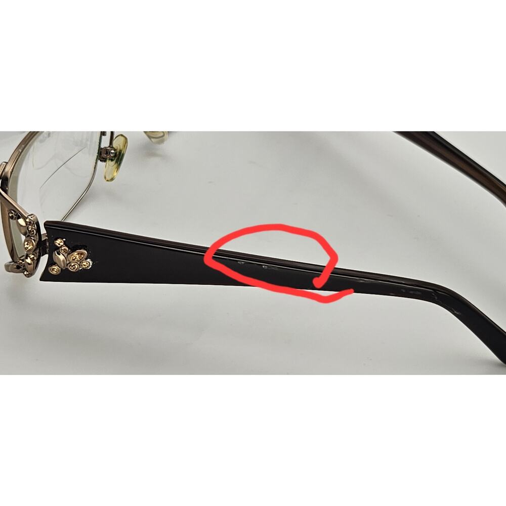 Luxe Eyeglass Frames Brown Gold Crystal Accent Hinges 53-17-135 Full Rim K8 - Picture 12 of 14